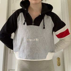 Champion Cropped Hoodie Sweatshirt Quarter Zip